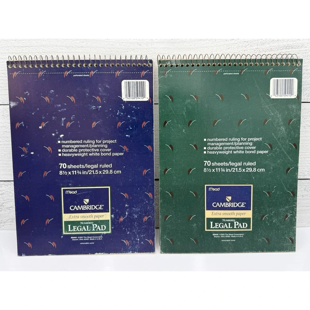Vtg Cambridge Notebook Legal‎ Pad Numbered  Project Planning 1990s Hvy Wt Paper